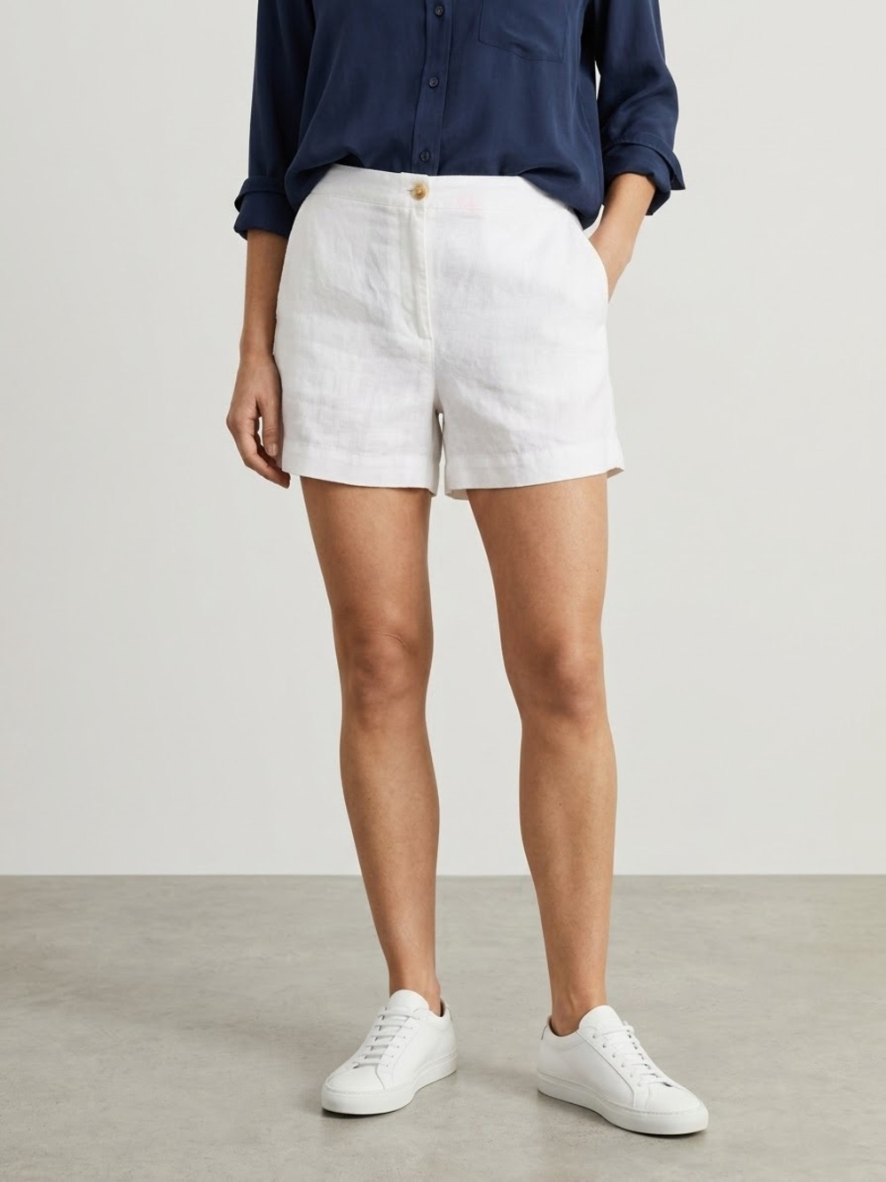 Banana Republic High-Rise Linen Blend Tailored Shorts Side Zip Button Front